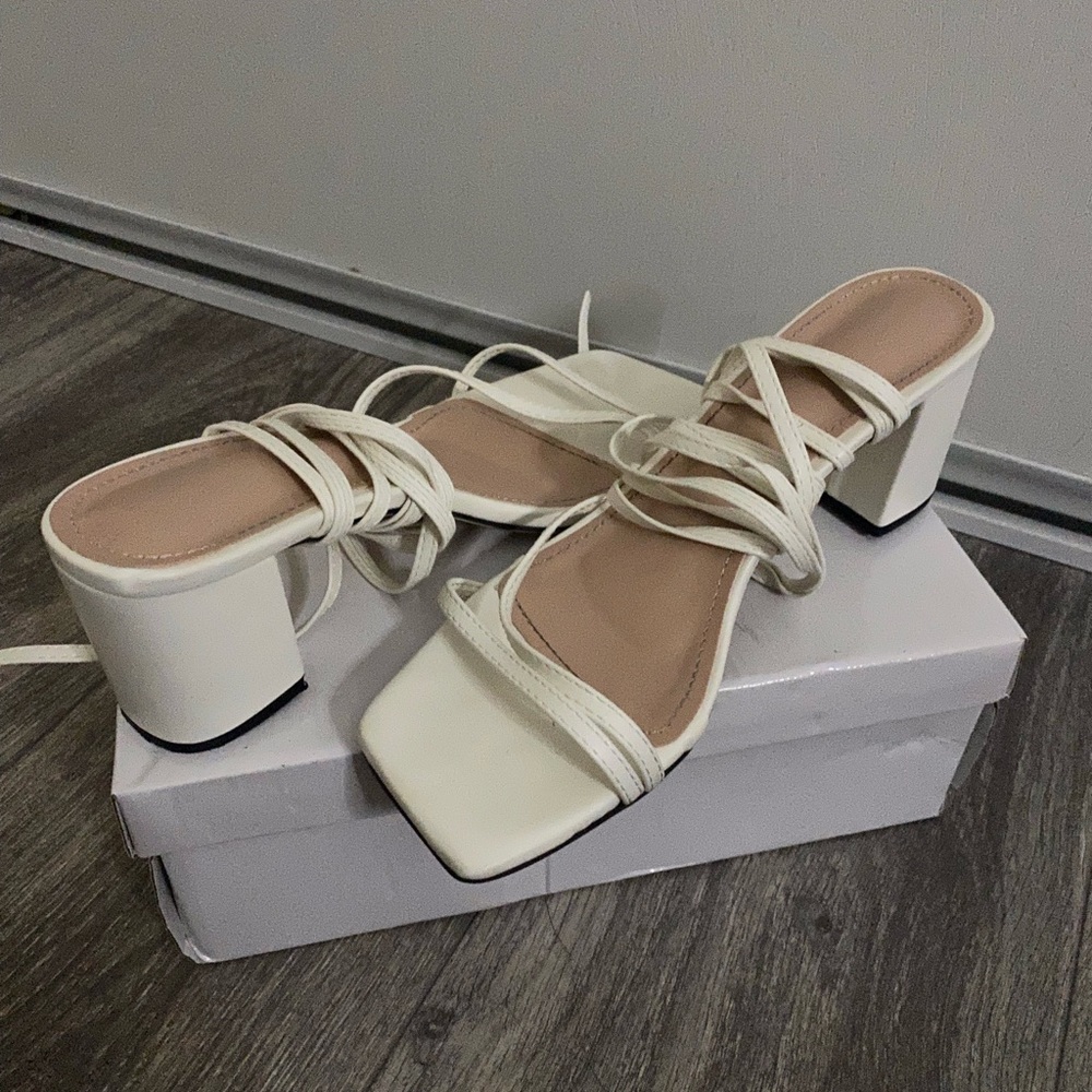 White Lace Up Heels